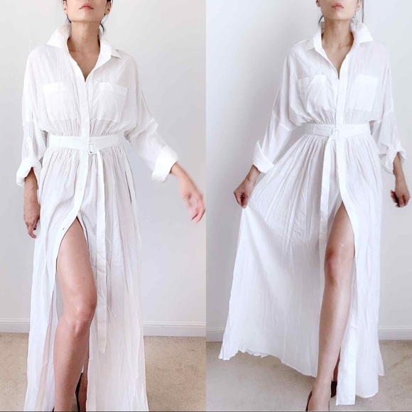 LONG WHITE UTILITY MAXI DRESS - Picture 7 of 7